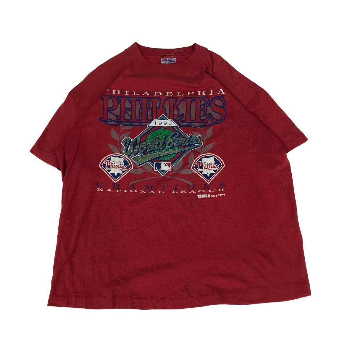 【XL】USA 古着 90s USA製 MLB PHILLIES 90年代 プリント Tシャツ 半袖 レッド