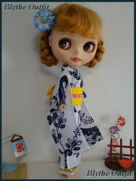 ♪Blythe * Blythe服裝♪浴衣（白色背景）設置⑧！    原文:♪Blythe＊ブライスアウトフィット♪浴衣（白地）セット⑧！