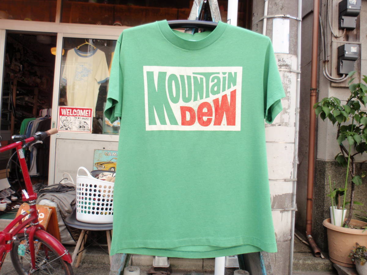 ビンテージ　MOUNTAIN DEW（マウンテンデュー）　ラジオ局コラボ品？　緑色のTシャツ　サイズM?_画像1