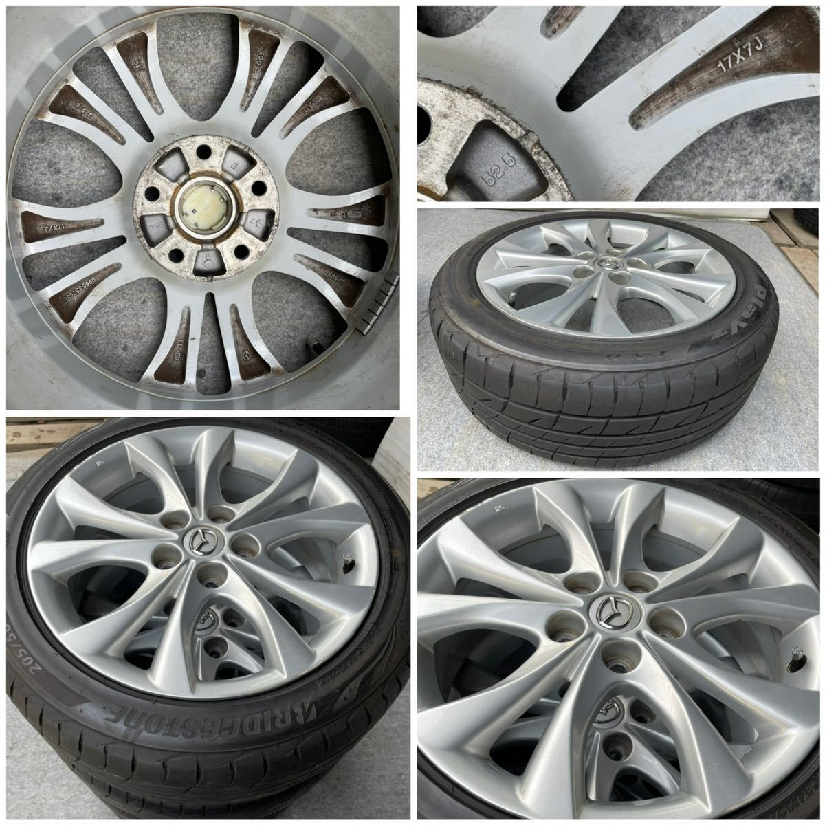 20年式バリ溝。MAZDAマツダ アクセラ 純正 17インチ×7J＋52.5 PCD114.3 5穴 BRIDGESTONE/PLAYZ PX2 205/50R17ラジアルタイヤ付き4本。の画像9