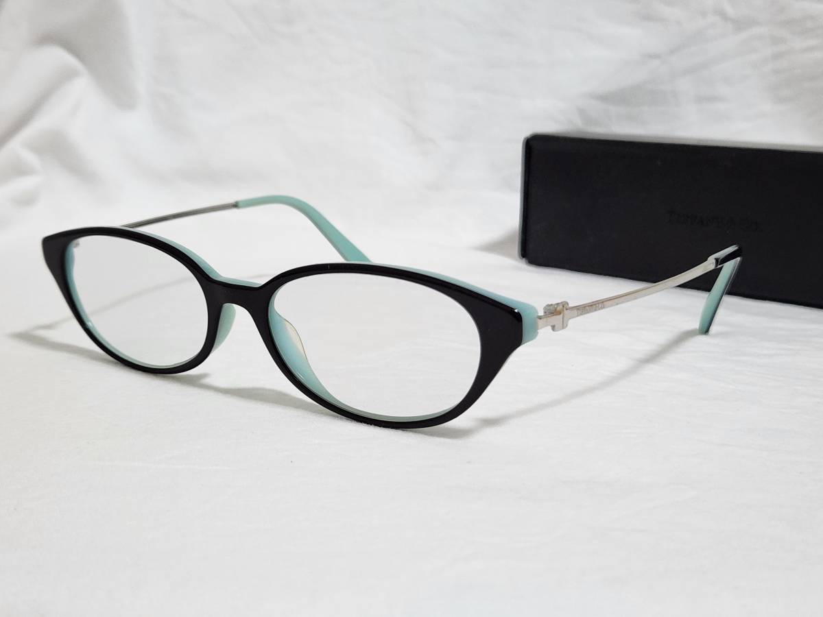 正規 TIFFANY&CO ティファニー ロゴ キャットアイ Tアイコンフレームアイウェア 黒 水 SV フォックスメタルコンビ 眼鏡 サングラス 付属有