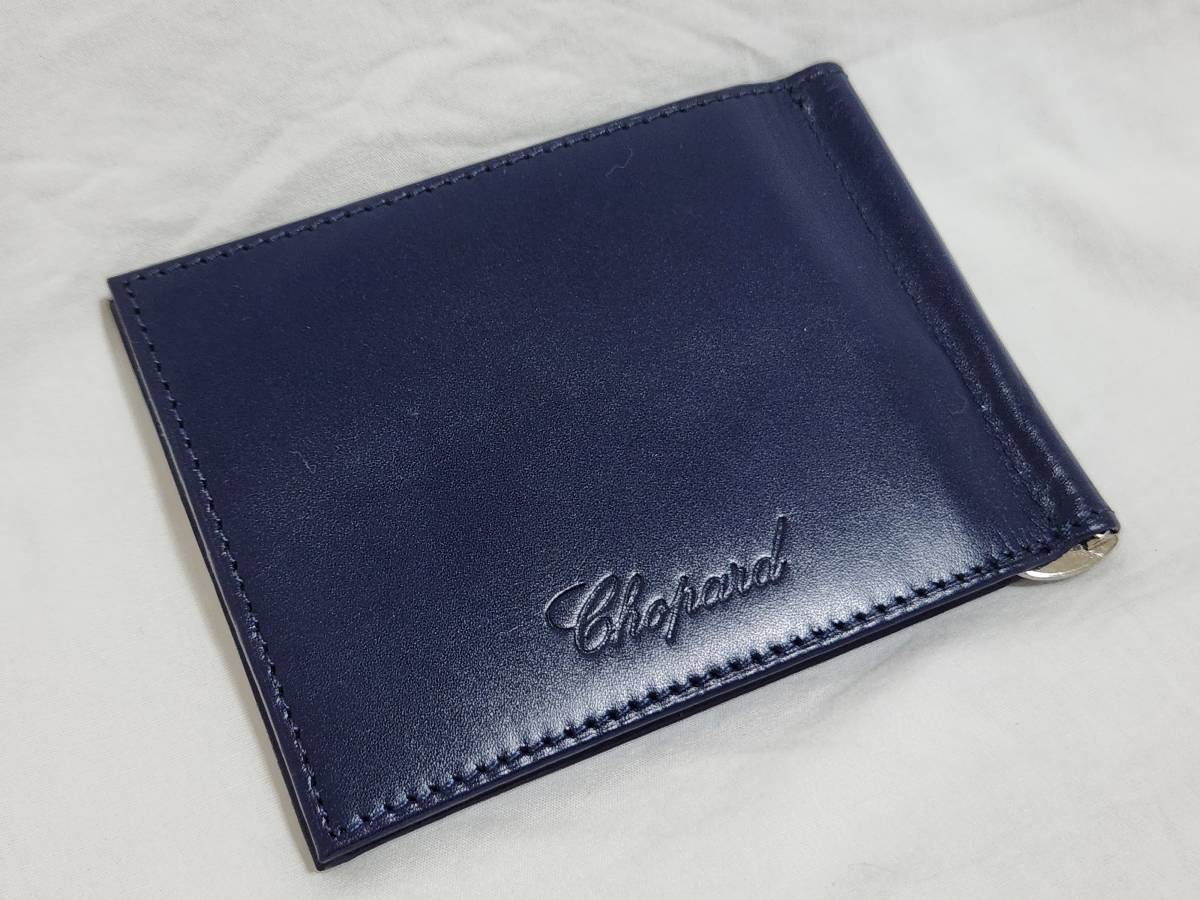  regular not yet Chopard Chopard Logo leather money clip navy blue SV emblem Icon folding twice purse card-case have paper wallet attached have 