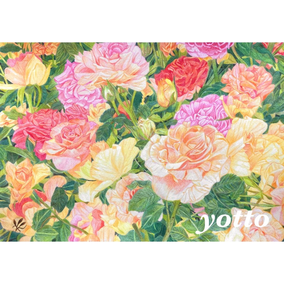 色鉛筆画「 薔薇のある風景〈 ７ 〉 」Ａ４・額付き◇◆手描き◇原画◆yotto◇