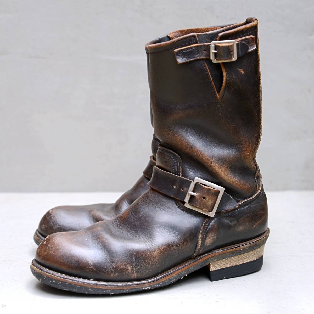 【極上茶芯】93年製 ヒール交換済 93年製 レッドウイング エンジニアブーツ 2268 PT91 US7.5 黒 RED WING USA製  プリント 羽タグ 90s