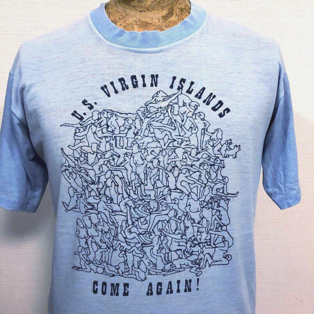 L 良品 USA製 s s 水色 エロT グラフィック アートTシャツ希少 レア オールド ビンテージ アメリカ US 古着 年代  年代 手 SEX