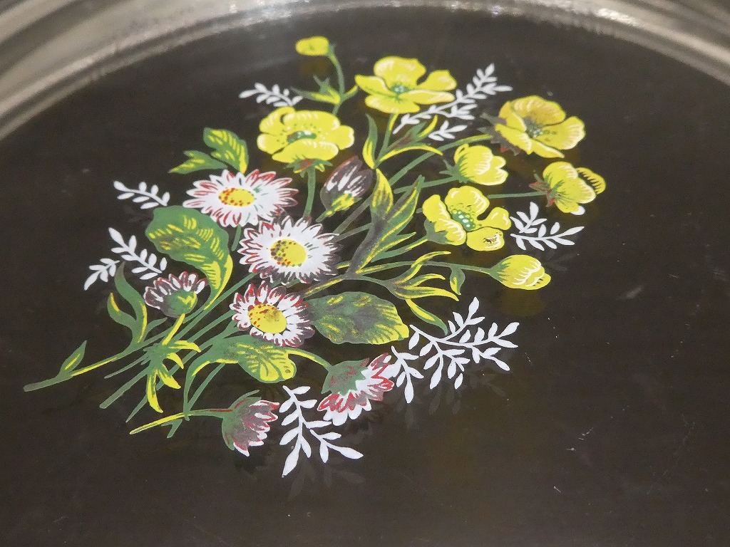 *PYLEX Pyrex floral print glass plate gratin plate heat-resisting glass inside diameter approximately 18cm Western-style tableware *