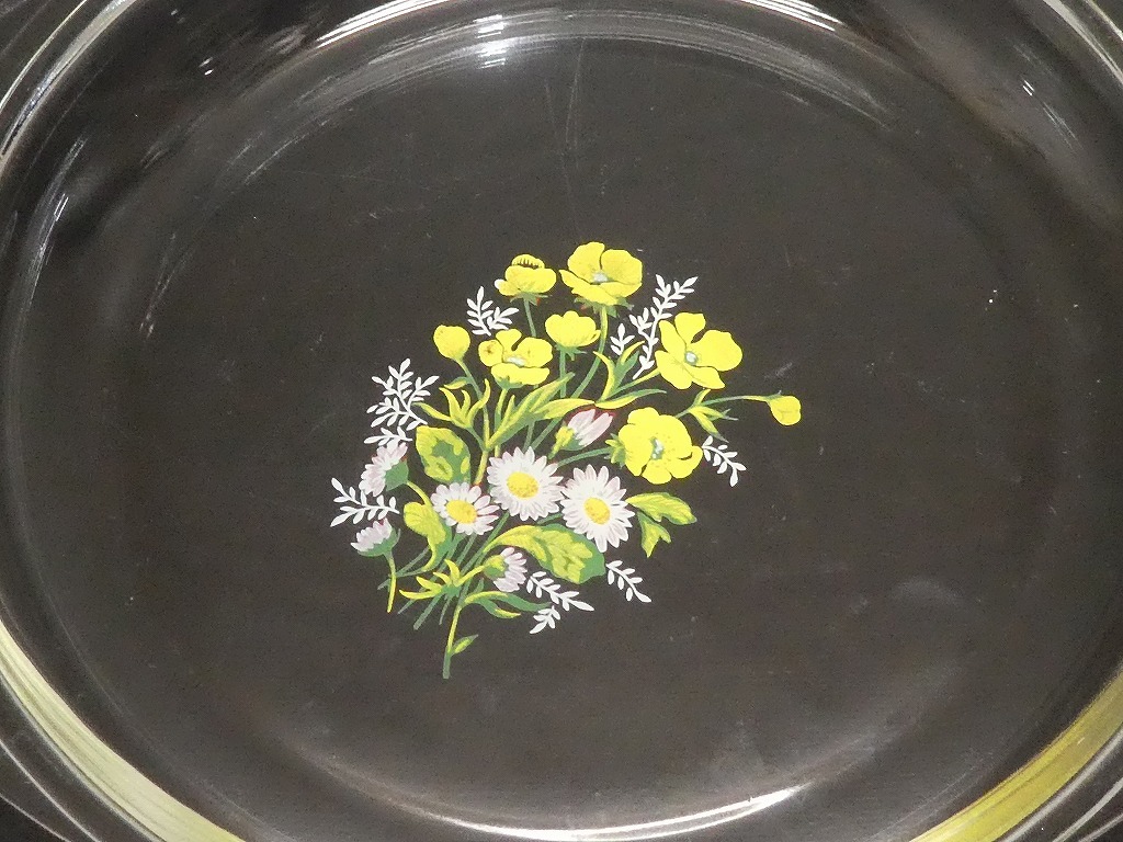 *PYLEX Pyrex floral print glass plate gratin plate heat-resisting glass inside diameter approximately 18cm Western-style tableware *