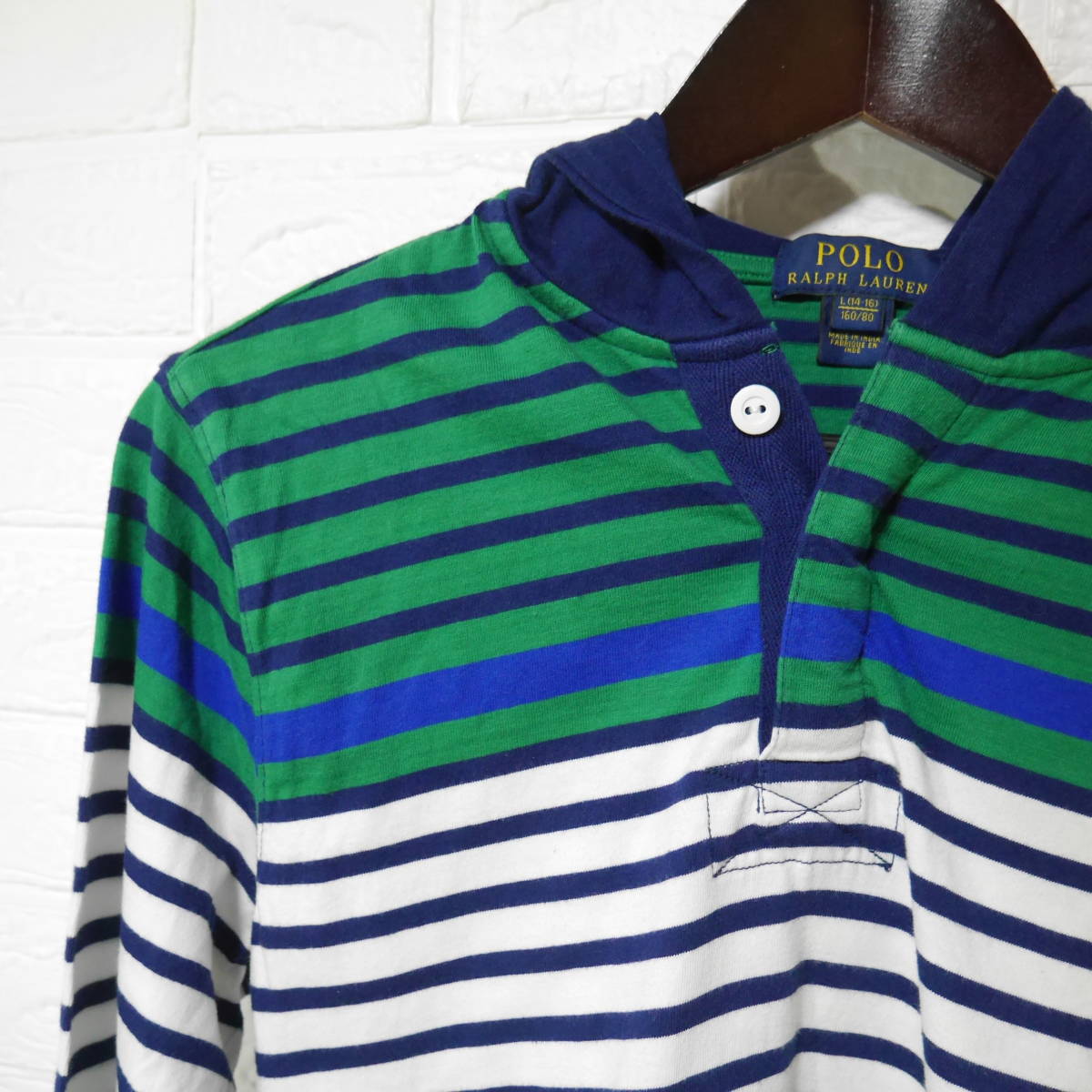 A669 ◇ POLO RALPH LAUREN | ポロラルフローレン　フード付きシャツ　紺　中古　サイズＬ(１４-１６)_画像6