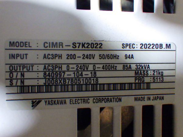 f777▽ 安川電機 インバーター インバータ varispeed CIMR-S7K2022 三