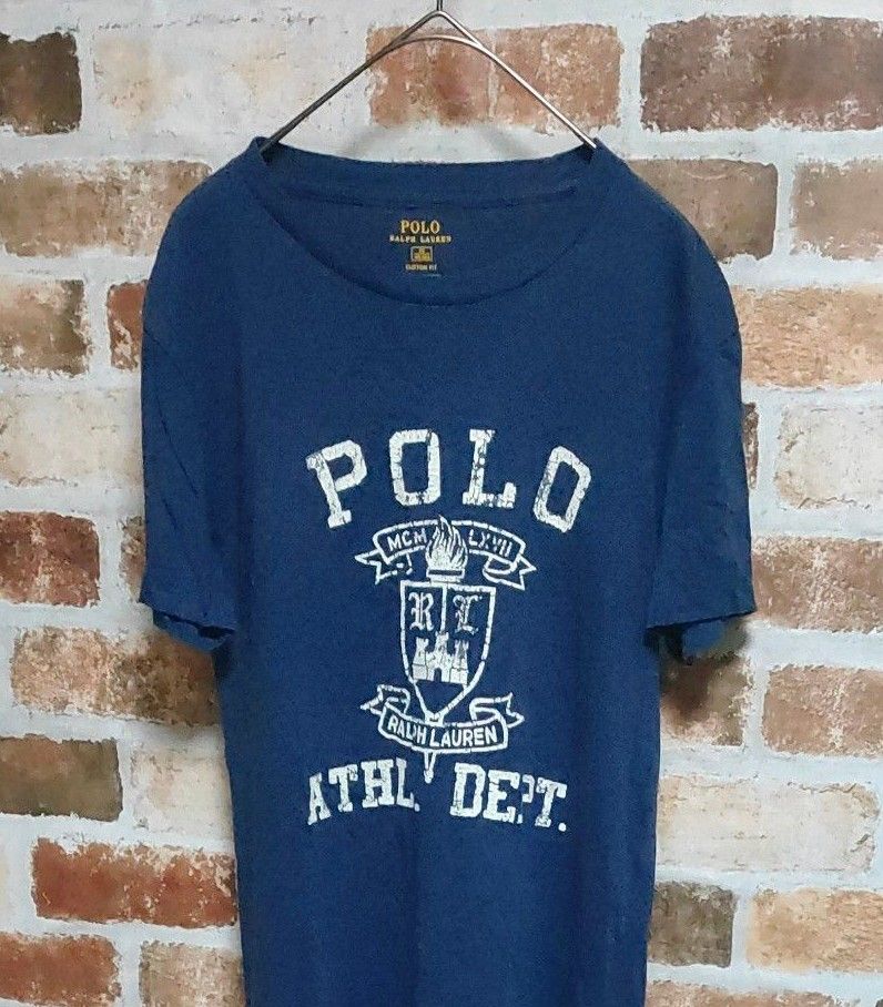 Polo Ralph Lauren ポロラルフローレン プリントTシャツ ネイビーxsブランド古着 Mサイズ程度