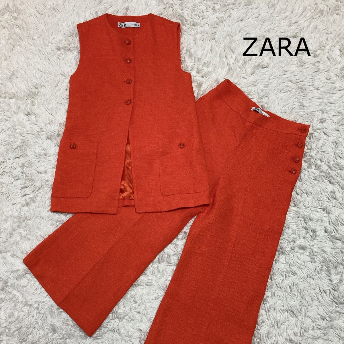 ZARA ザラ セットアップ ベスト&パンツ 派手め オレンジ S〜M