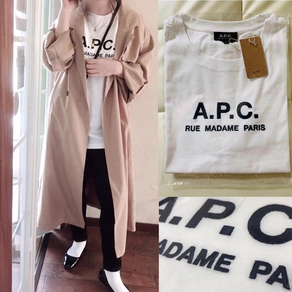 XSサイズ APC アーペーセー 刺繍ロゴ　A.P.C 半袖Tシャツ コットン　 アー ペーセーロゴプリント入り ホワイト ブランド 新品未使用
