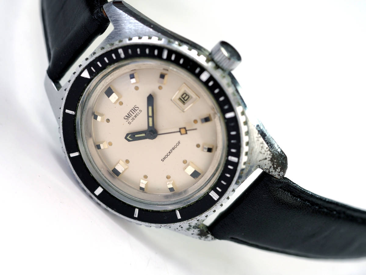 SMITHS スミス ダイバーズウォッチ DIVER WATCH 1960年代頃 イギリス 英国 機械式手巻き 腕時計 ダイバーウォッチ 回転ベゼル デイト レア_画像4