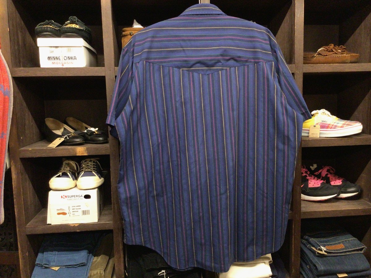 ビックサイズ 80'S ELY PLAINS WESTERN STRIPE SHIRT SIZE XL エリー プレイズ ウエスタン ストライプ 半袖 シャツヴィンテージ_画像2