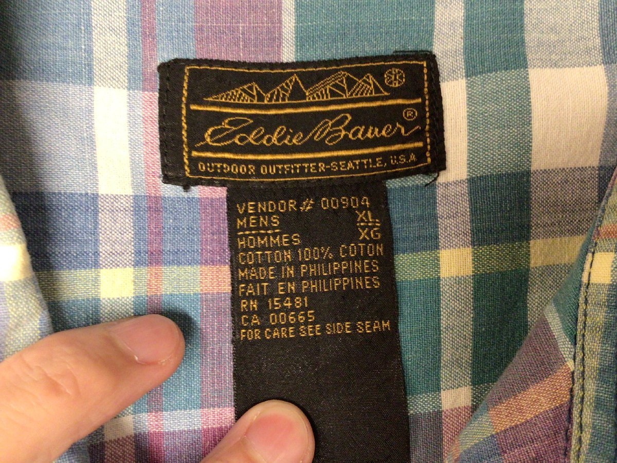 ビックサイズ 90'S EDDIE BAUER B.D CHECK S/S SHIRT SIZE XL エディー バウアー ボタンダウン チェック 半袖 シャツ ヴィンテージ_画像4