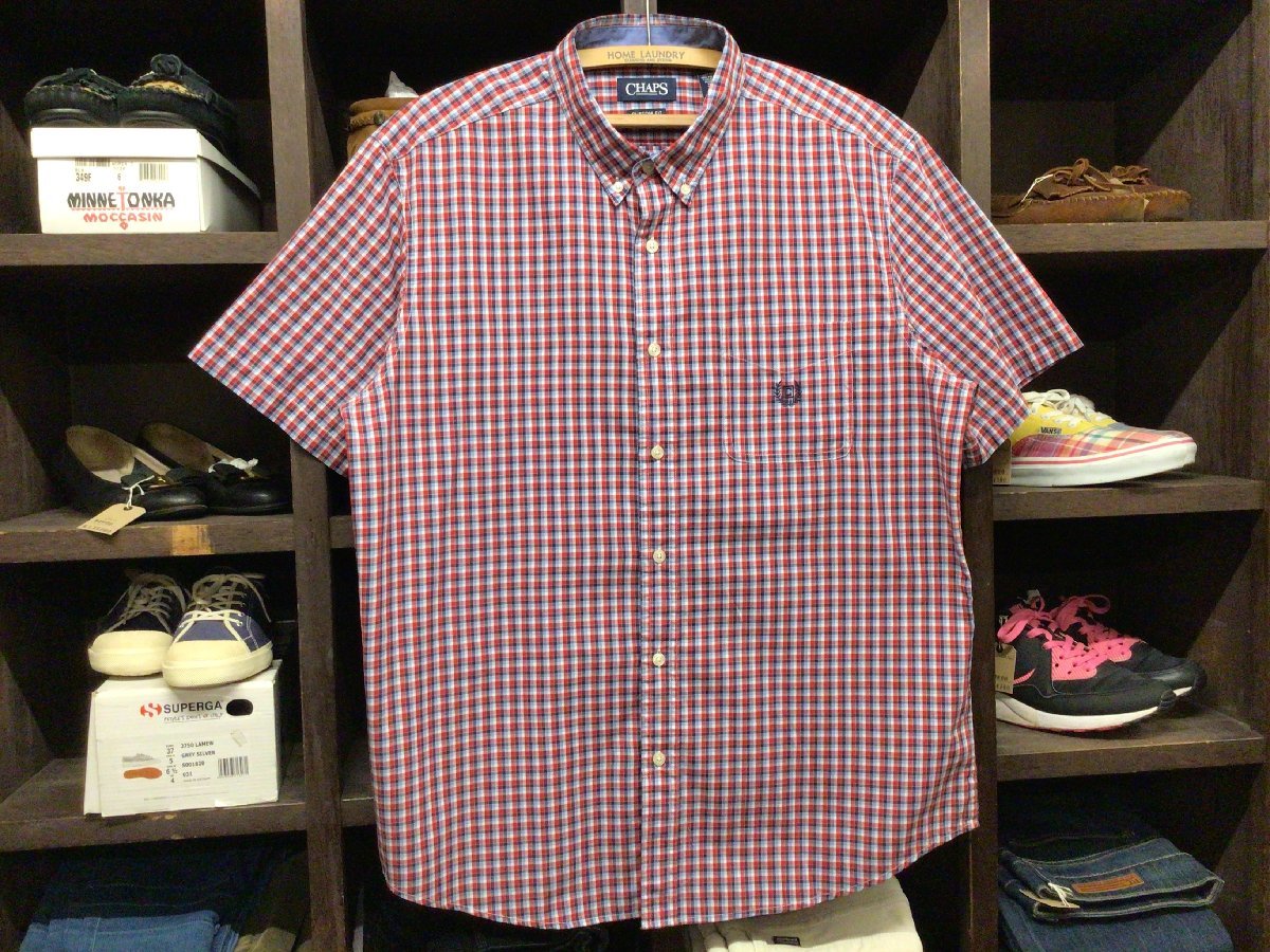 ビックサイズ CHAPS B.D CHECK S/S SHIRT SIZE XL チャップス ボタンダウン チェック 半袖 シャツ ラルフローレン_画像1