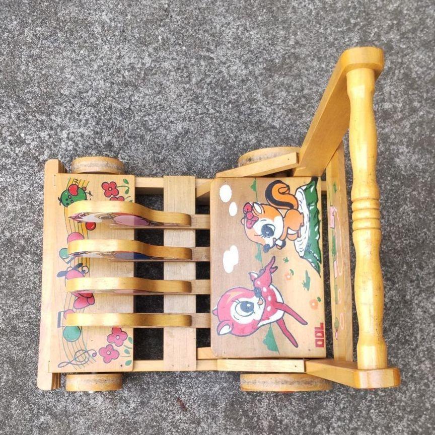  ручная тележка Showa Retro гремящий ребенок игрушка USED из дерева игрушка ходьба .