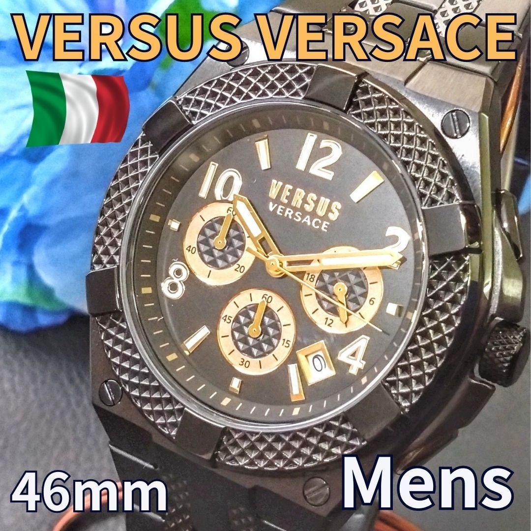 VERSUS VERSACE新品メンズ腕時計ブラック黒ゴールドクロノグラフ日付-