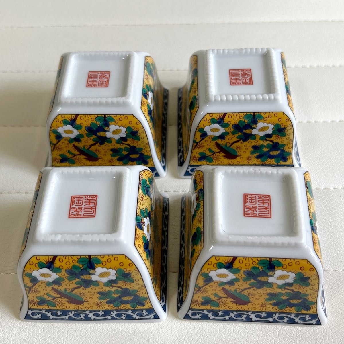 九谷焼 第一陶器 花鳥図 角小鉢 4枚セット 和食器 絵皿 黄地色絵 九谷焼 第一陶器 花鳥図 角小鉢 4枚セット 和食器 絵皿 黄地色絵