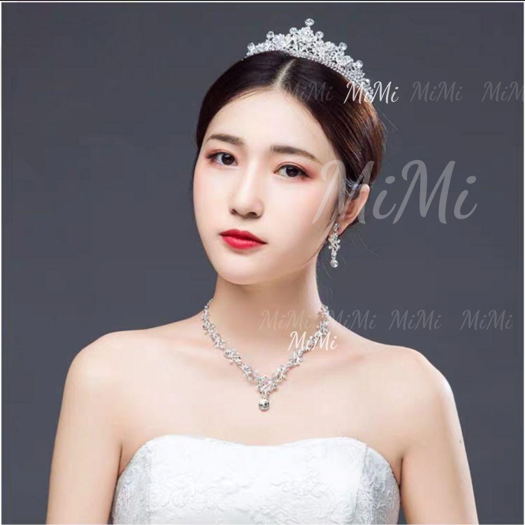  new goods 3 point set earrings / earrings * Tiara * necklace silver wedding wedding accessory jewelry hair ornament 