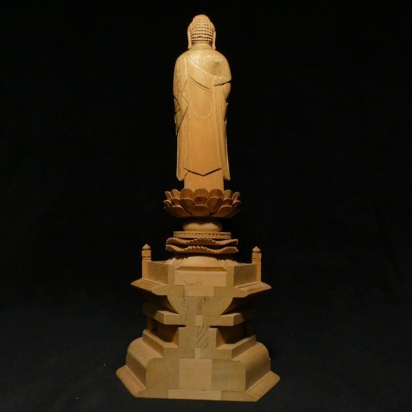 繊細な木彫 金彩 細密彫刻 阿弥陀如来立像 仏教美術 置物 z133_画像10