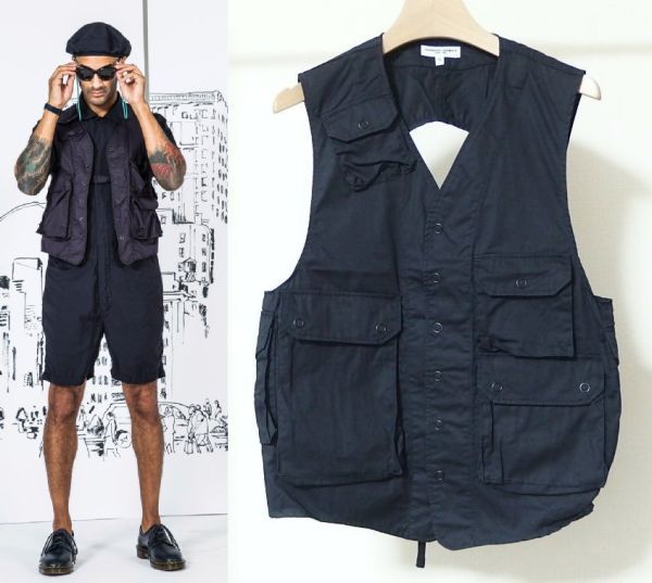 17SS Engineered Garments engineered garments C-1 Vest High Count Twill military the best S navy blue 