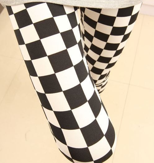  monochrome check pattern stretch lady's leggings pants 