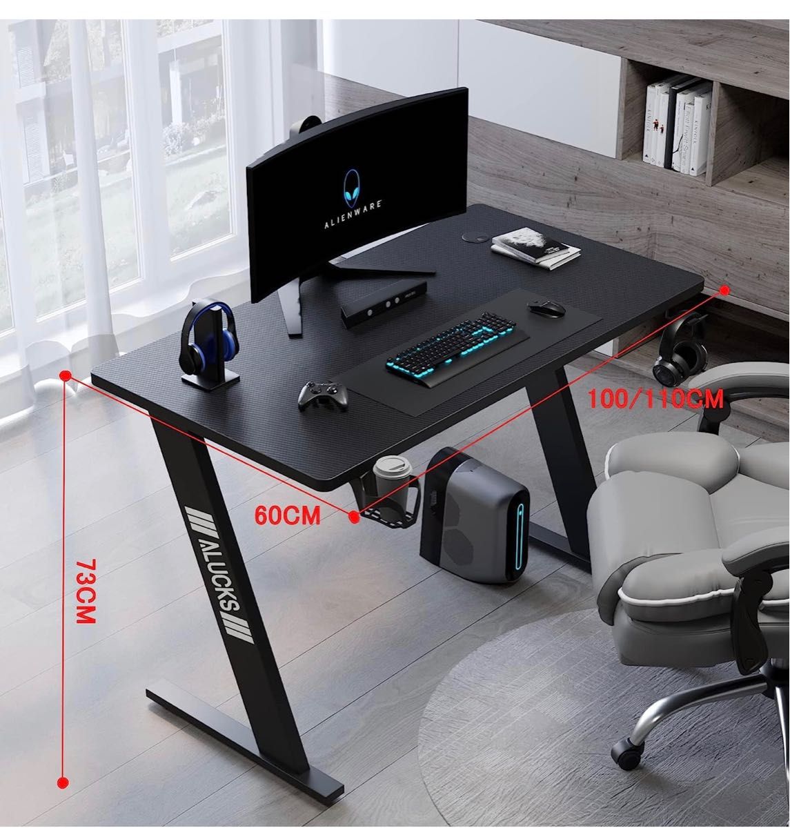 ゲームテーブル、コンピュータテーブル、コンピュータテーブル、学習テーブル、マウスパッドとカップホルダーとイヤホンフック