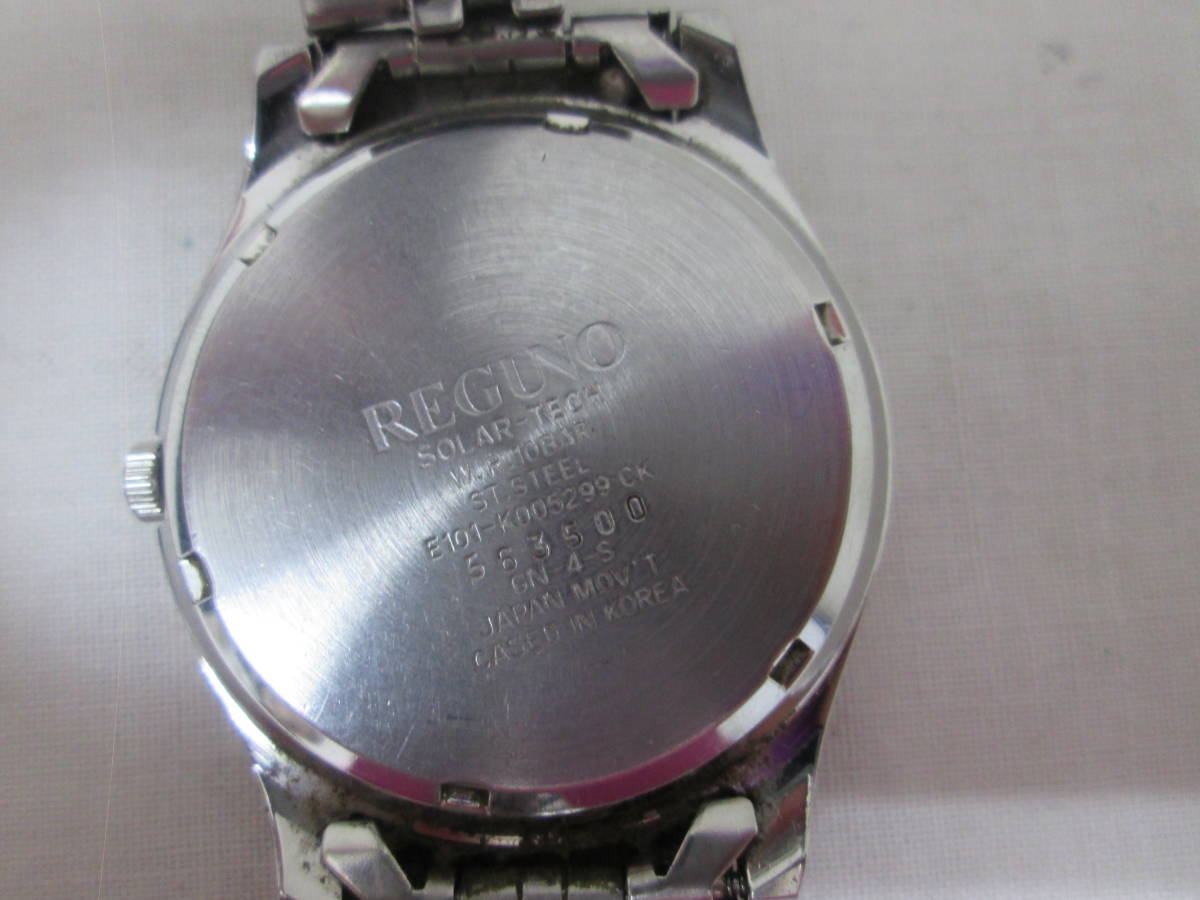 (78)♪CITIZEN シチズン REGUNO レグノ SOLAR-TECH ソーラー デイデイト メンズ腕時計 E101-K005299 白文字盤 ベルト破損 稼働品 _画像4