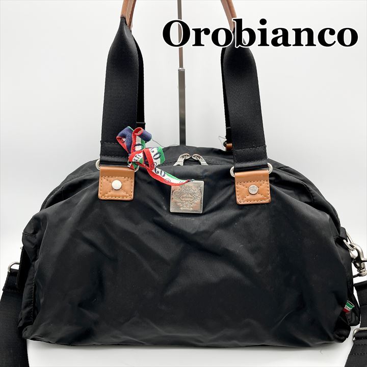【美品】Orobianco　オロビアンコ　2way　ボストンバッグ　黒　ブラック　A4収納可能　イタリア製　斜め掛け可能　ナイロン　 L351_画像1