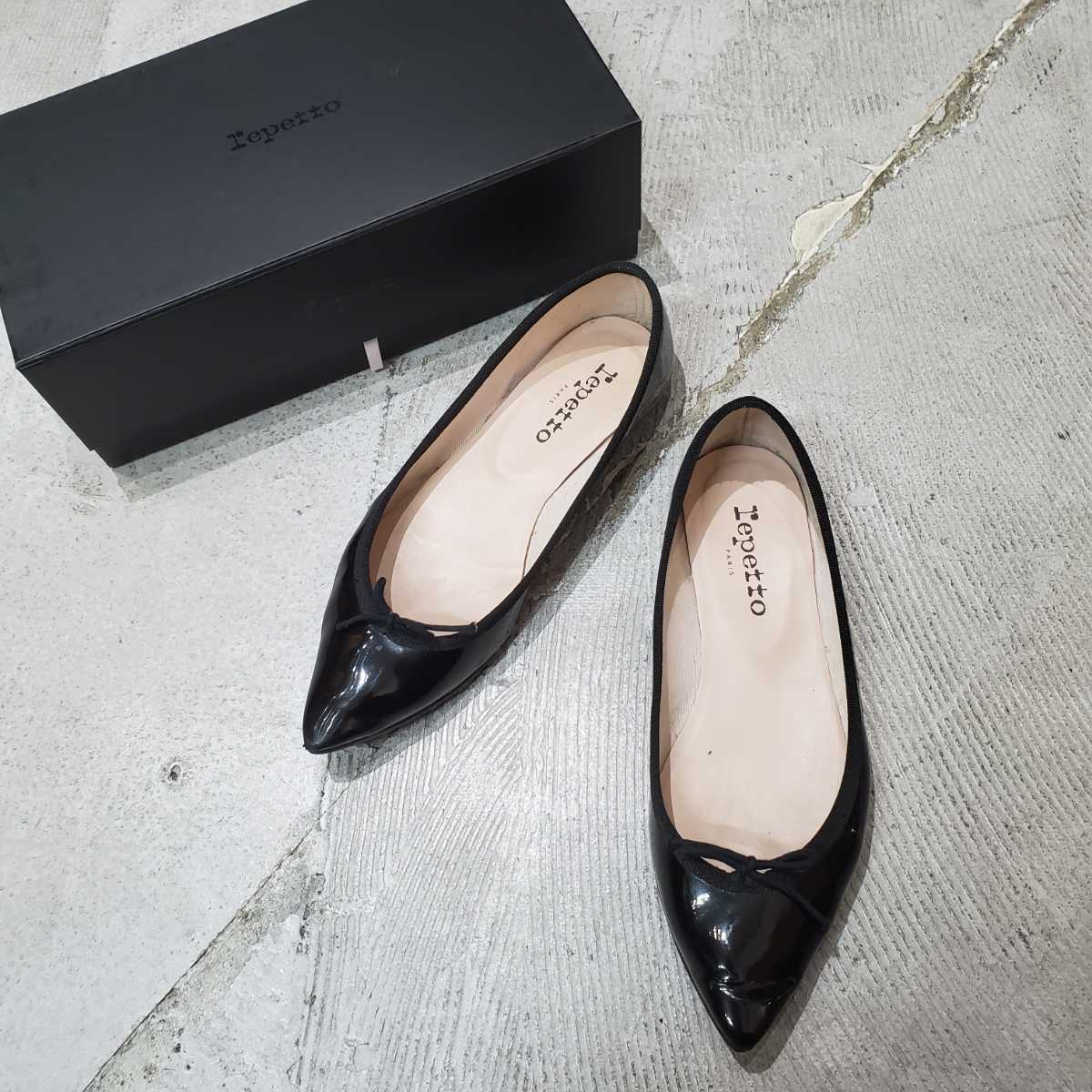 repetto レペット ポインテッド トゥ パンプス バレエシューズ エナメルパンプス ブラック サイズ 37