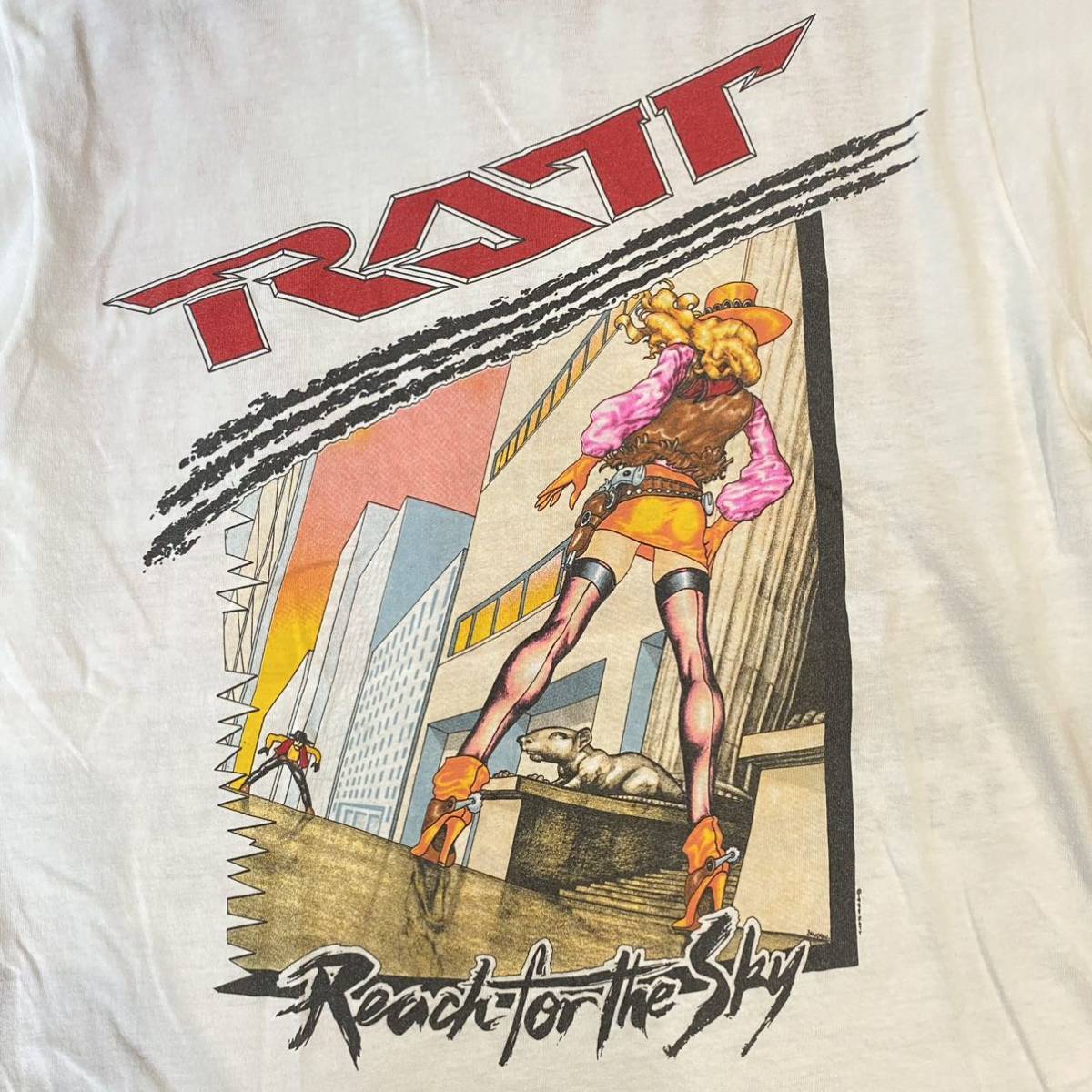 89s Vintage RATT ヴィンテージ ラット Reach For The Sky TOUR TEE ロックT バンドT ツアーT Tシャツ 1989 80s ホワイト 系 サイズ L_画像3
