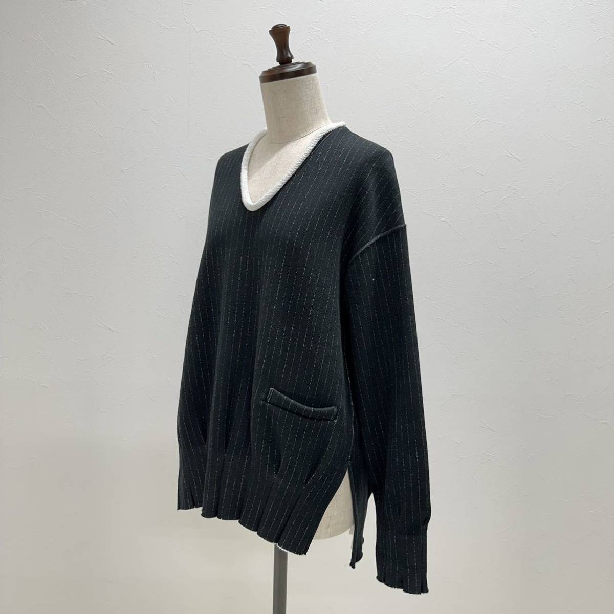 2022 UNDERCOVER V-NECK TOP アンダーカバー Vネック オーバーサイズ サイドスリット タック ストライプ スウェット UA2B1803-2 サイズ 2_画像2