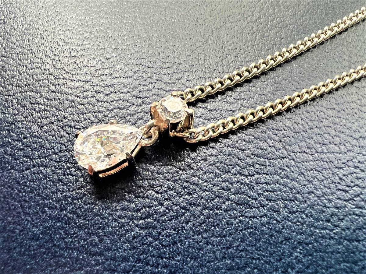 [43cm/ tag equipped ]RALPH LAUREN highest rank PURPLE LABEL silver 925 Cubic Zirconia 2 stone toggle stop specification top class necklace /RRL