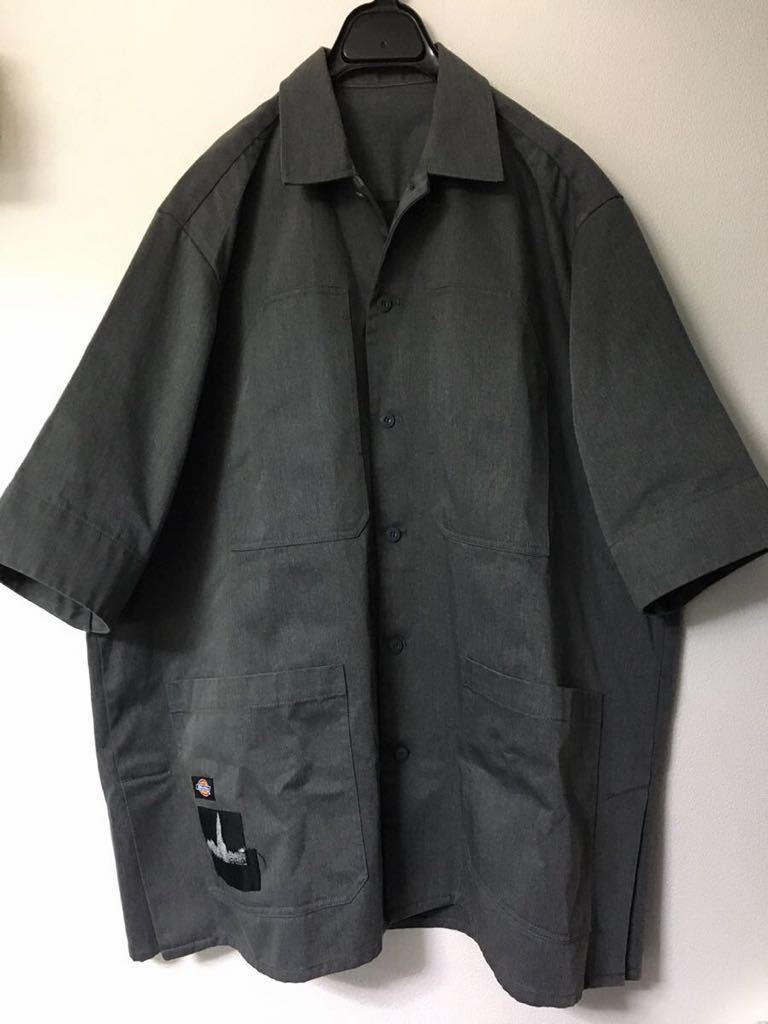 th products 21SS × Dickies Oversized Shirt Grey オーバーサイズ ワークシャツ 4ポケット ジャケット グラフィック 刺繍 tarohoriuchi