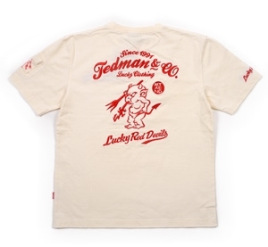 テッドマン/刺繍/Tシャツ/白×赤/XS/tdss-487/エフ商会/カミナリモータース
