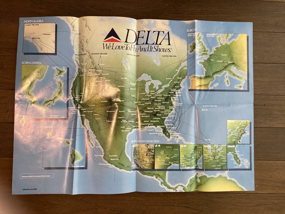 Delta System Route Map Summer 1988 Editionデルタ航空ルートマップ1988夏_画像1