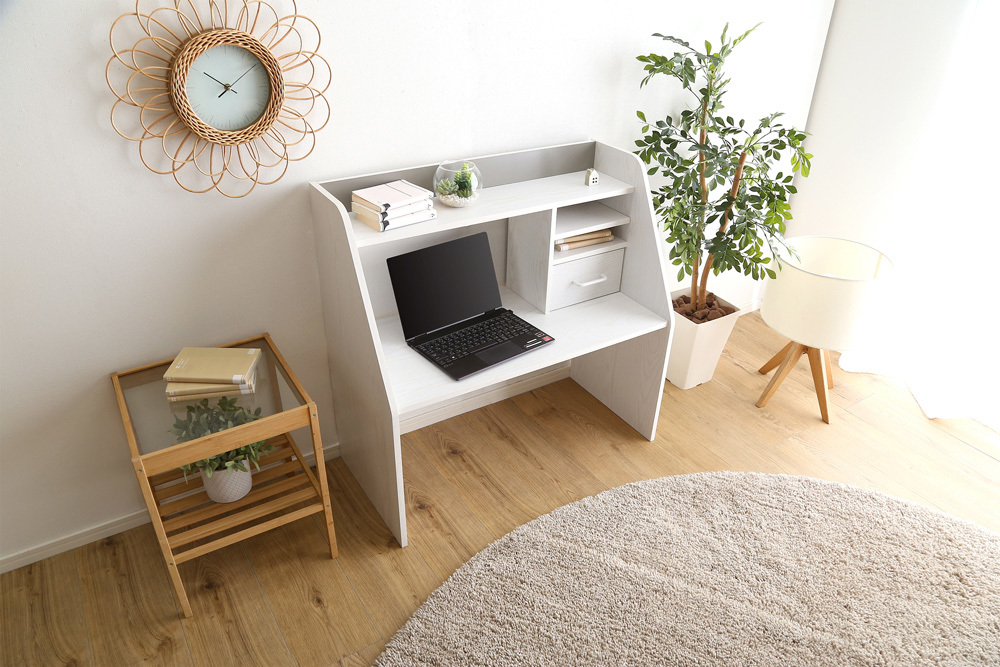  Northern Europe design low desk width 80 wooden white woshu gray color 