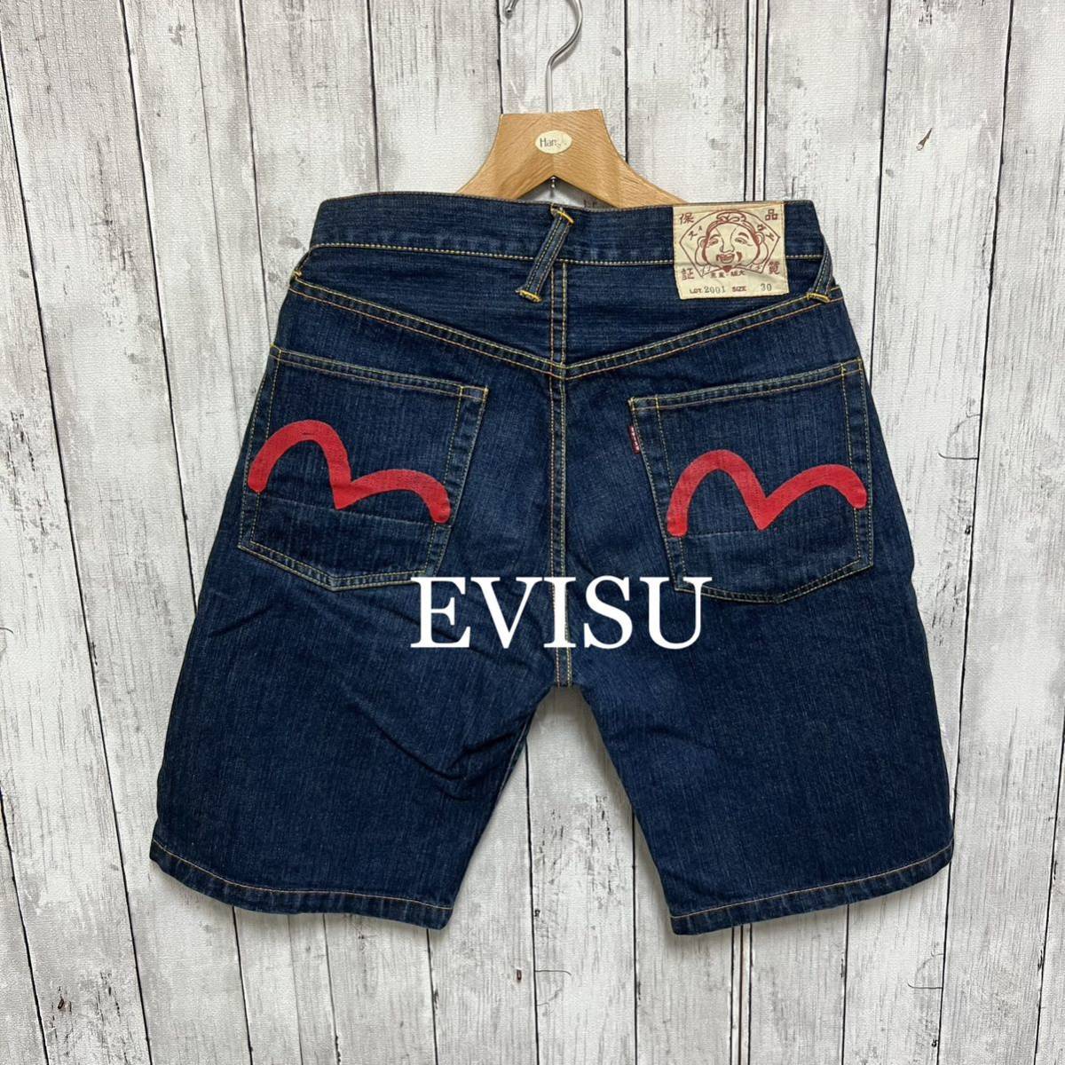 人気ブラドン EVISU 2001 赤カモメ デニムショートパンツ！ W30