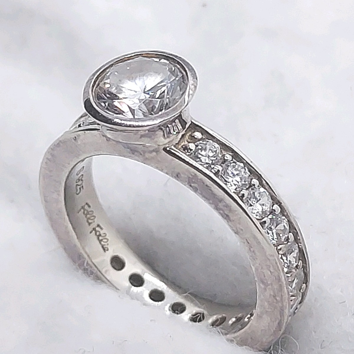  Folli Follie Folli Follie SV925 крупный камень имеется полный Eternity кольцо кольцо серебряный 