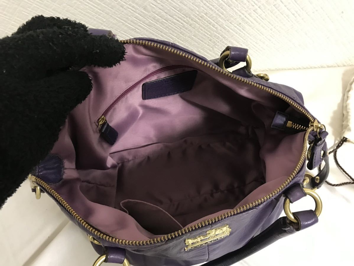 本物コーチCOACH本革レザー2wayハンドワンショルダーバッグビジネストートミニボストンバック旅行トラベルレディース紫パープル_画像5