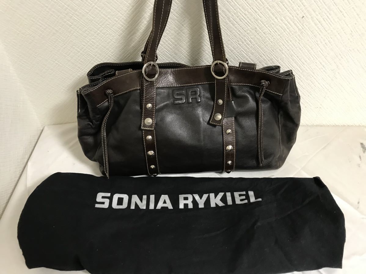 本物ソニアリキエルSONIA RYKIEL SR本革レザーハンドバッグビジネストートボストンバック旅行トラベルレディースメンズ茶ブラウン_画像3