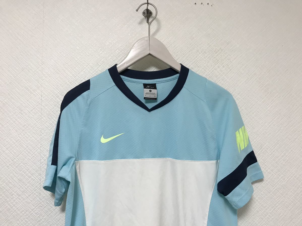 本物ナイキNIKEゲームシャツVネック半袖Tシャツメンズアメカジサーフミリタリービジネススーツスポーツ青ブルージムS