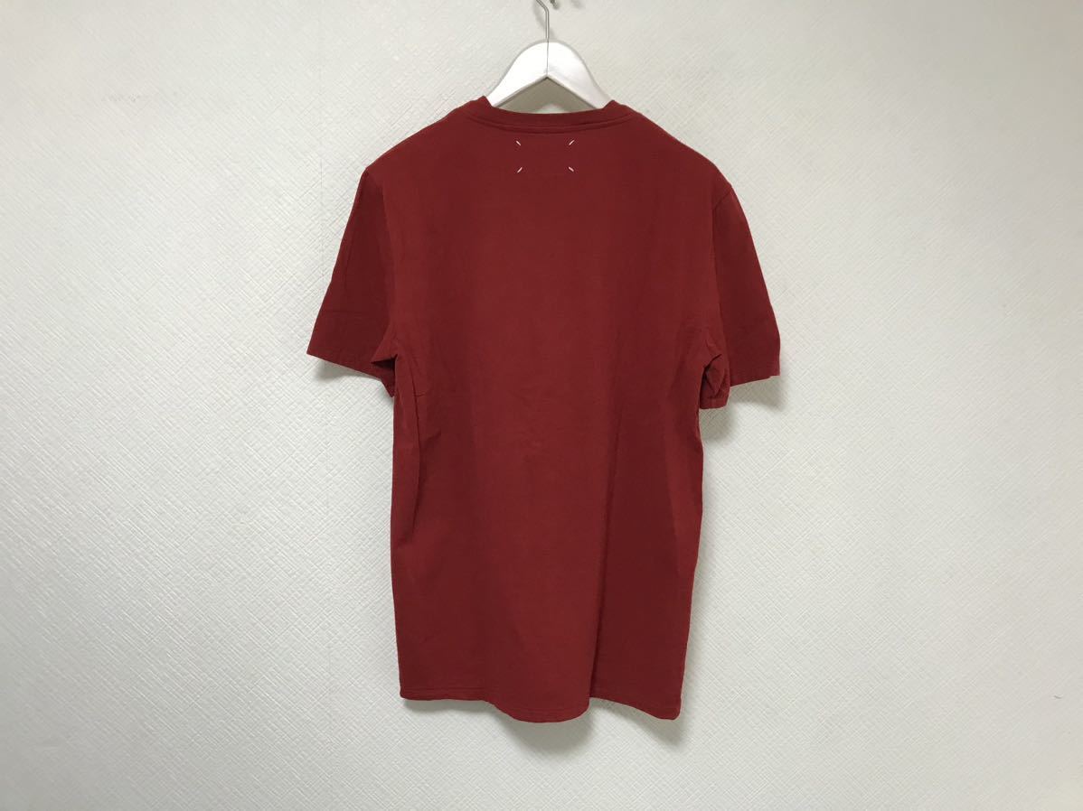 本物マルタンマルジェラMartin Margiela14コットンVネック半袖Tシャツメンズアメカジサーフミリタリービジネススーツ赤レッド46Mイタリア製