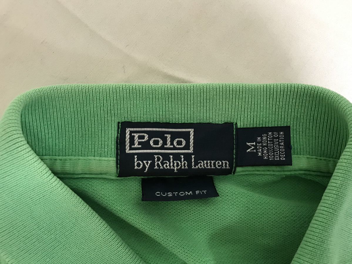 本物ポロラルフローレンPOLO Ralph Laurenコットンプリント半袖ポロシャツメンズアメカジサーフミリタリービジネススーツM香港製グリーン緑