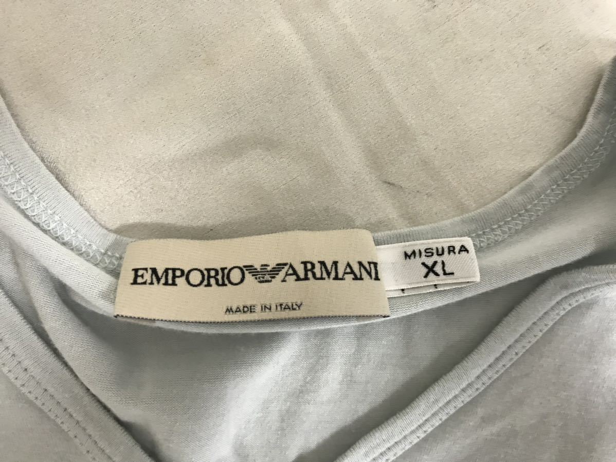 本物エンポリオアルマーニEMPORIO ARMANIレーヨンストレッチVネックロゴプリント半袖Tシャツメンズビジネススーツグレーイタリア製XL