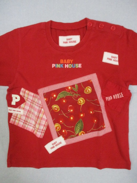 ＢＡＢＹ　ＰＩＮＫ ＨＯＵＳＥ　ベイビーピンクハウス　Ｔシャツ・ジャンパースカート　２点セット　赤　ワッペン　ＳＳサイズ　Ｓサイズ_画像2