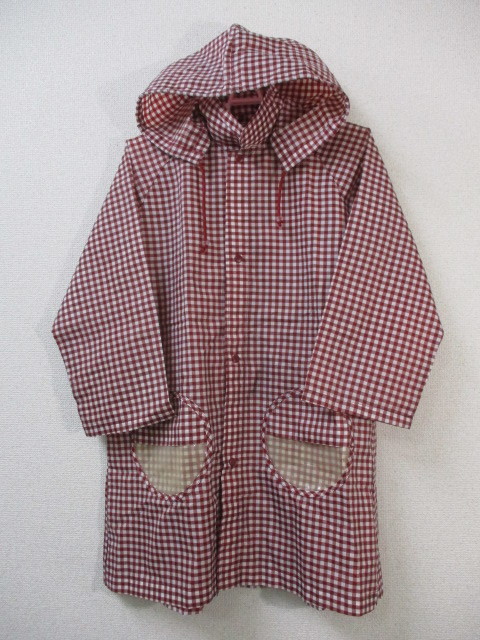 無印良品　レインコート　カッパ　子供用　１３０サイズ　レッド×ホワイト??絡袋付き　ギンガムチェック　赤白　良品視畫??児