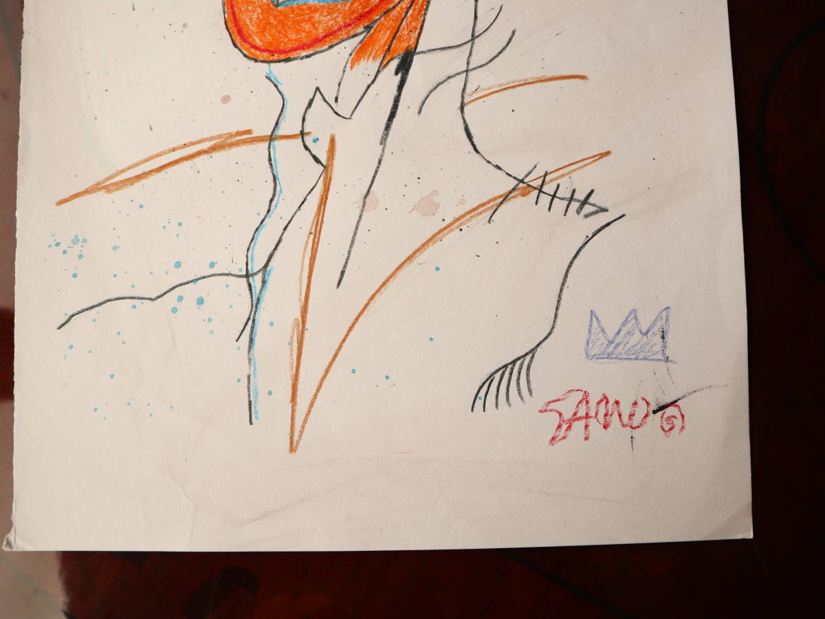 送料無料★ジャン＝ミシェル・バスキア Jean-Michel Basquiat★タイトルHEAD OF A MAN★販売証明書★混合メディア画★模写_画像3