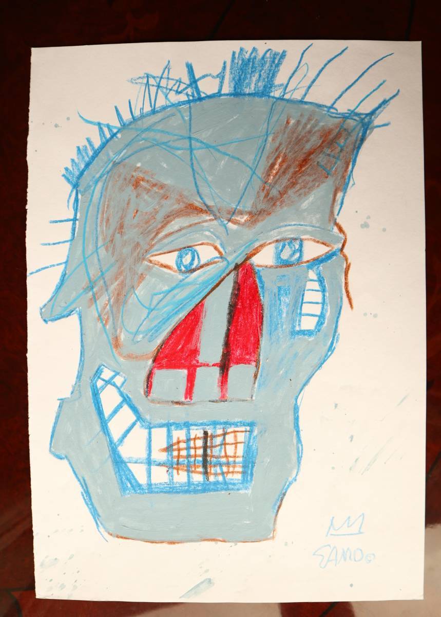 送料無料★ジャン＝ミシェル・バスキア Jean-Michel Basquiat★タイトルPORTRAIT HEAD OF A MAN★販売証明書★混合メディア画★模写
